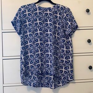 Loft Floral Blue Short Sleeve Top